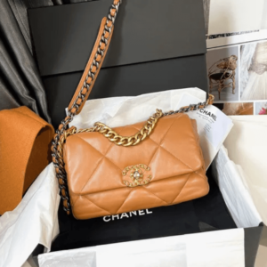 Túi Xách Đeo Chéo Nữ Chanel C19 Large Caramel Leather Way Flap Bag Màu Nâu - Qùa tặng hàng hiệu