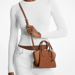 Túi Xách Nữ Michael Kors MK Avril Extra-Small Leather And Suede Satchel 35F4G4VC0L Nâu - quà tặng hàng hiệu