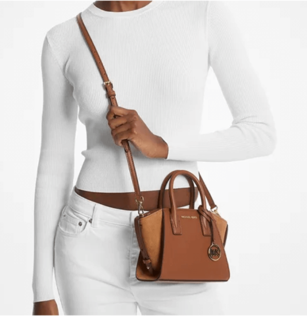 Túi Xách Nữ Michael Kors MK Avril Extra-Small Leather And Suede Satchel 35F4G4VC0L Nâu - quà tặng hàng hiệu