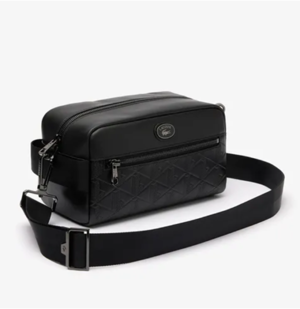 Túi Đeo Chéo Nam Lacoste Leather Monogram Print Pouch Purse NH4398MR Đen - Qùa tặng hàng hiệu