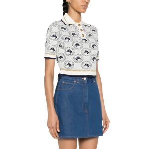 Áo Croptop Nữ Màu Trắng Họa Tiết Size S Equestrian Jacquard Polo Top 743328XKC42