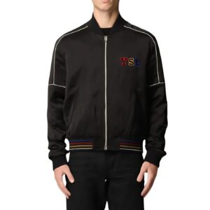 Áo Khoác Nam Màu Đen Bomber Black With Logo Embroidered 668461 Y1C31 1000 YSL