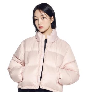 Áo Khoác Nữ Màu Hồng Acmé De La Vie Basic Logo Oversize Short Crop Duck Down Jacket