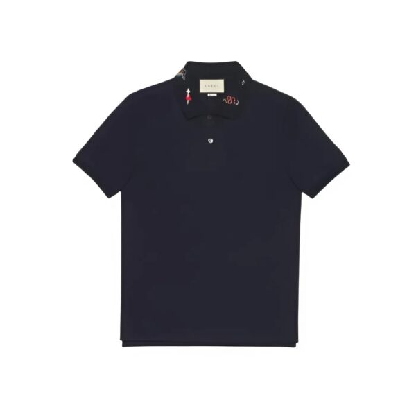 Áo Phông Màu Đen Embroidered Cotton Polo Gucci