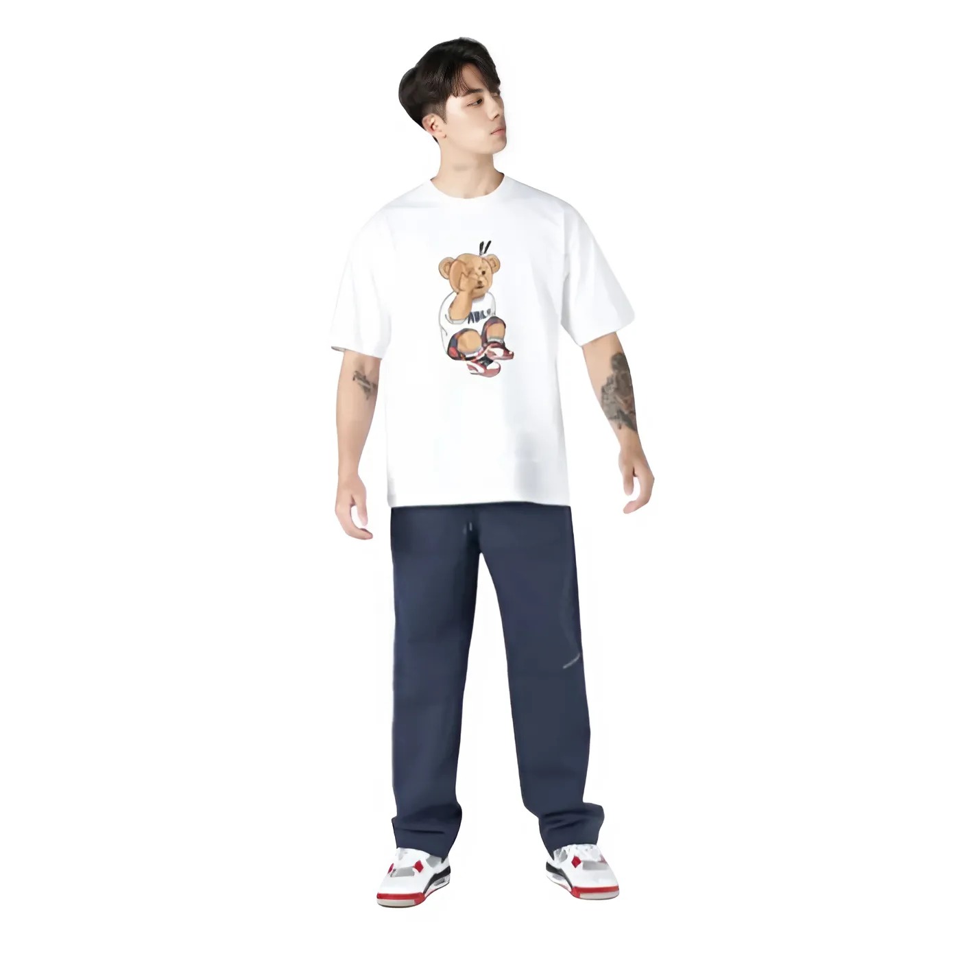 Áo Phông Màu Trắng Check Pants Bear Sleeve T-Shirt ADLV