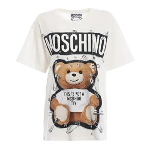 Áo Phông Màu Trắng White Cotton Teddy Bear Printed Tshirt Size XXS Moschino