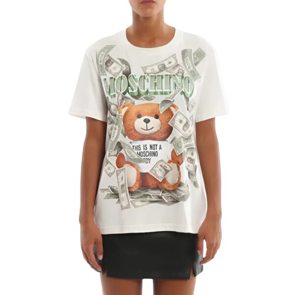 Áo Phông Nữ Dollar Teddy Bear Print Jersey Oversized TShirt Moschino