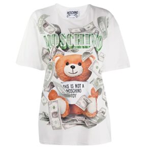 Áo Phông Nữ Màu Trắng Dollar Teddy Bear Print Jersey Oversized TShirt Moschino