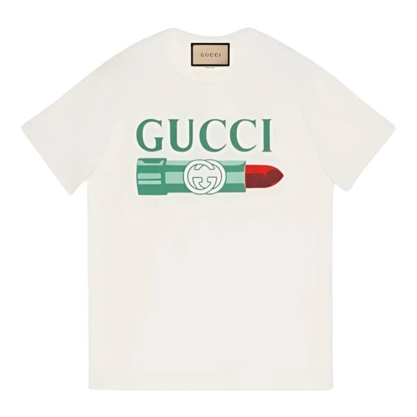 Áo Phông Nữ Màu Trắng White With Lipstick Logo Printed Tshirt 717422XJFHT9095 Gucci