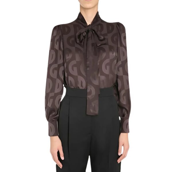 Áo Sơ Mi Nữ Màu Nâu Đậm Brown Silk Shirt F5N80T FJ1IA M0696 Dolce and Gabbana