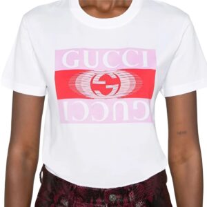 Áo Thun Nữ Màu Trắng Size S White With Logo Printed T-Shirt 787299XJGS79280 Gucci