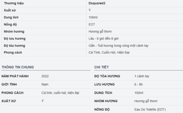 Chi Tiết Nước Hoa Nam Dsquared2 2 Wood EDT 100ml