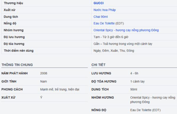 Chi Tiết Nước Hoa Nam Gucci Pour Homme EDT 90ml