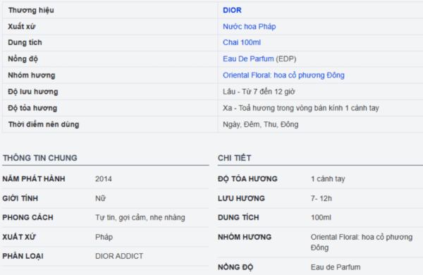 Chi tiết Nước Hoa Nữ Dior Addict EDP 100ml
